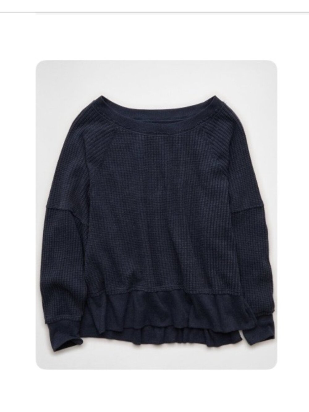 AE Big Hug Off the Shoulder waffle knit Sweater Medium Oversized Navy Blue